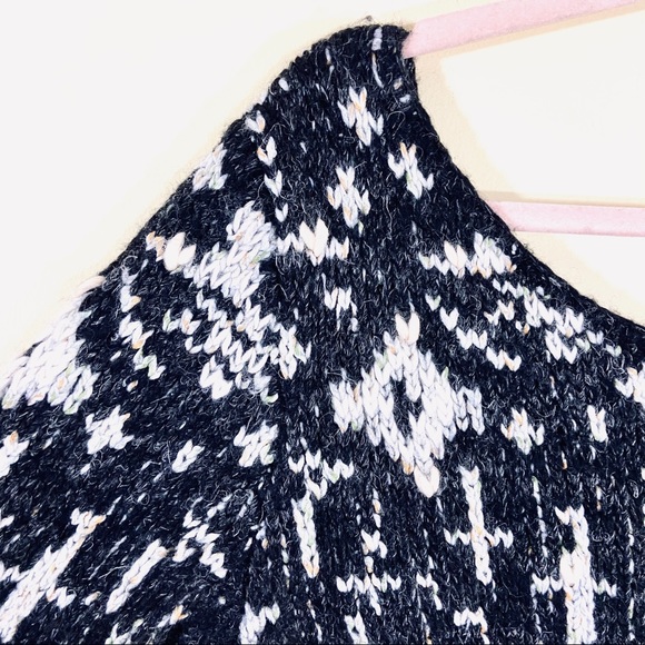 Free People Sustainable Black & White Wool Angola Blend Coop Neck Sweater Dress - Picture 4 of 16